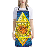 Stained Glass Star of David Print Bib Apron With Pocket