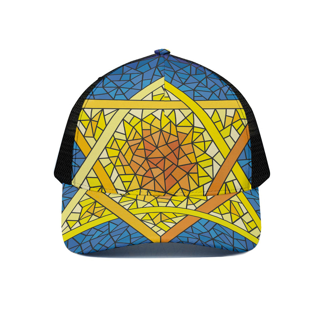 Stained Glass Star of David Print Black Mesh Trucker Cap