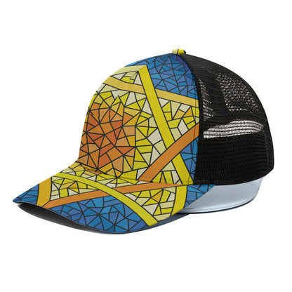 Stained Glass Star of David Print Black Mesh Trucker Cap