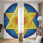 Stained Glass Star of David Print Blackout Pencil Pleat Curtains