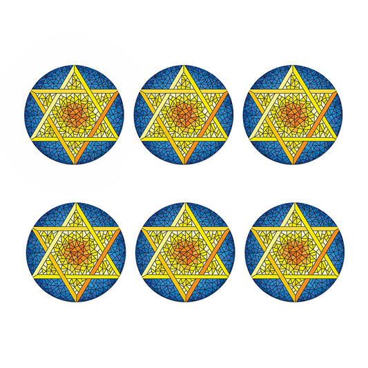 Stained Glass Star of David Print Coaster Set