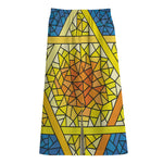 Stained Glass Star of David Print Cotton Front Slit Maxi Skirt