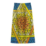 Stained Glass Star of David Print Cotton Front Slit Maxi Skirt