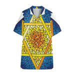 Stained Glass Star of David Print Cotton Hawaiian Shirt