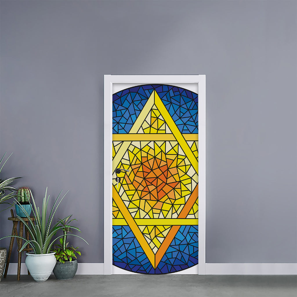 Stained Glass Star of David Print Door Sticker