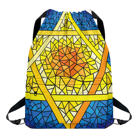 Stained Glass Star of David Print Drawstring Backpack