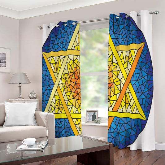 Stained Glass Star of David Print Extra Wide Grommet Curtains