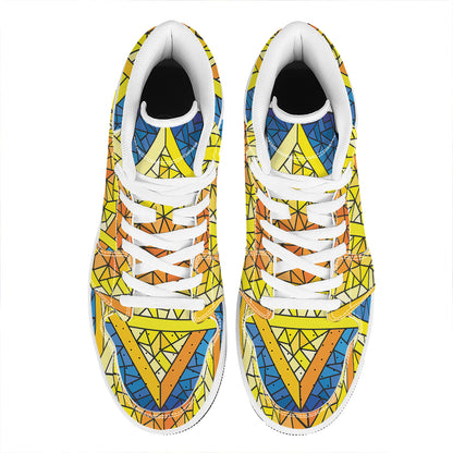 Stained Glass Star of David Print High Top Leather Sneakers