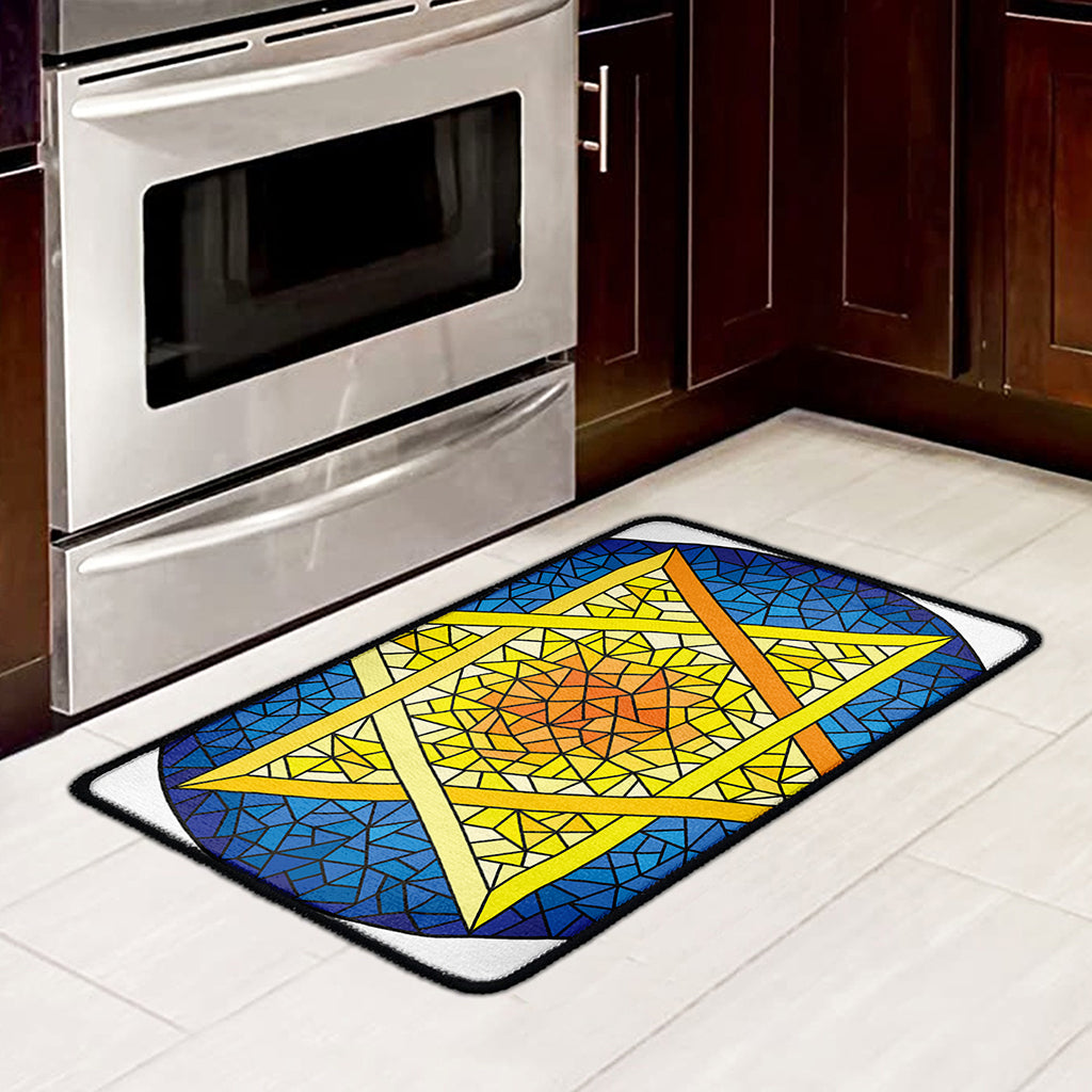 Stained Glass Star of David Print Kitchen Mat