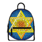 Stained Glass Star of David Print Leather Backpack