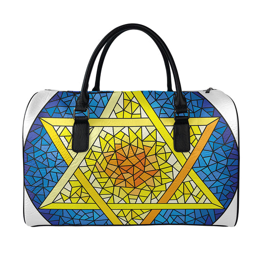 Stained Glass Star of David Print Leather Duffle Bag