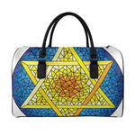Stained Glass Star of David Print Leather Duffle Bag