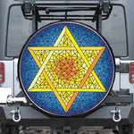 Stained Glass Star of David Print Leather Spare Tire Cover