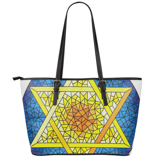 Stained Glass Star of David Print Leather Tote Bag