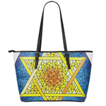 Stained Glass Star of David Print Leather Tote Bag