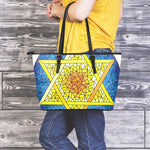 Stained Glass Star of David Print Leather Tote Bag