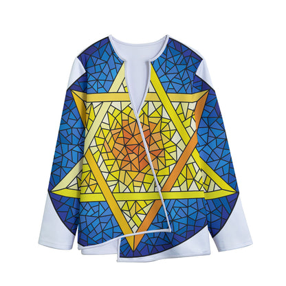 Stained Glass Star of David Print Long Sleeve Short Coat