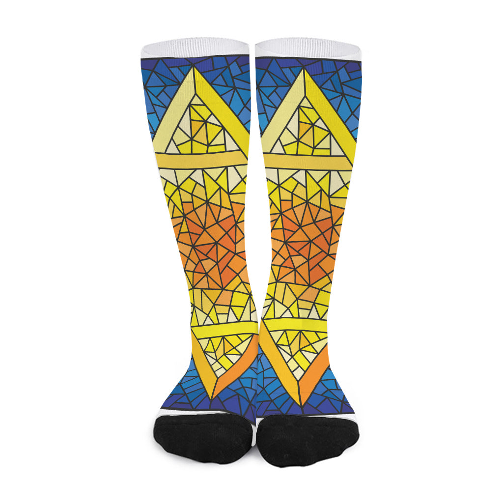 Stained Glass Star of David Print Long Socks