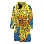 Stained Glass Star of David Print Men's Bathrobe
