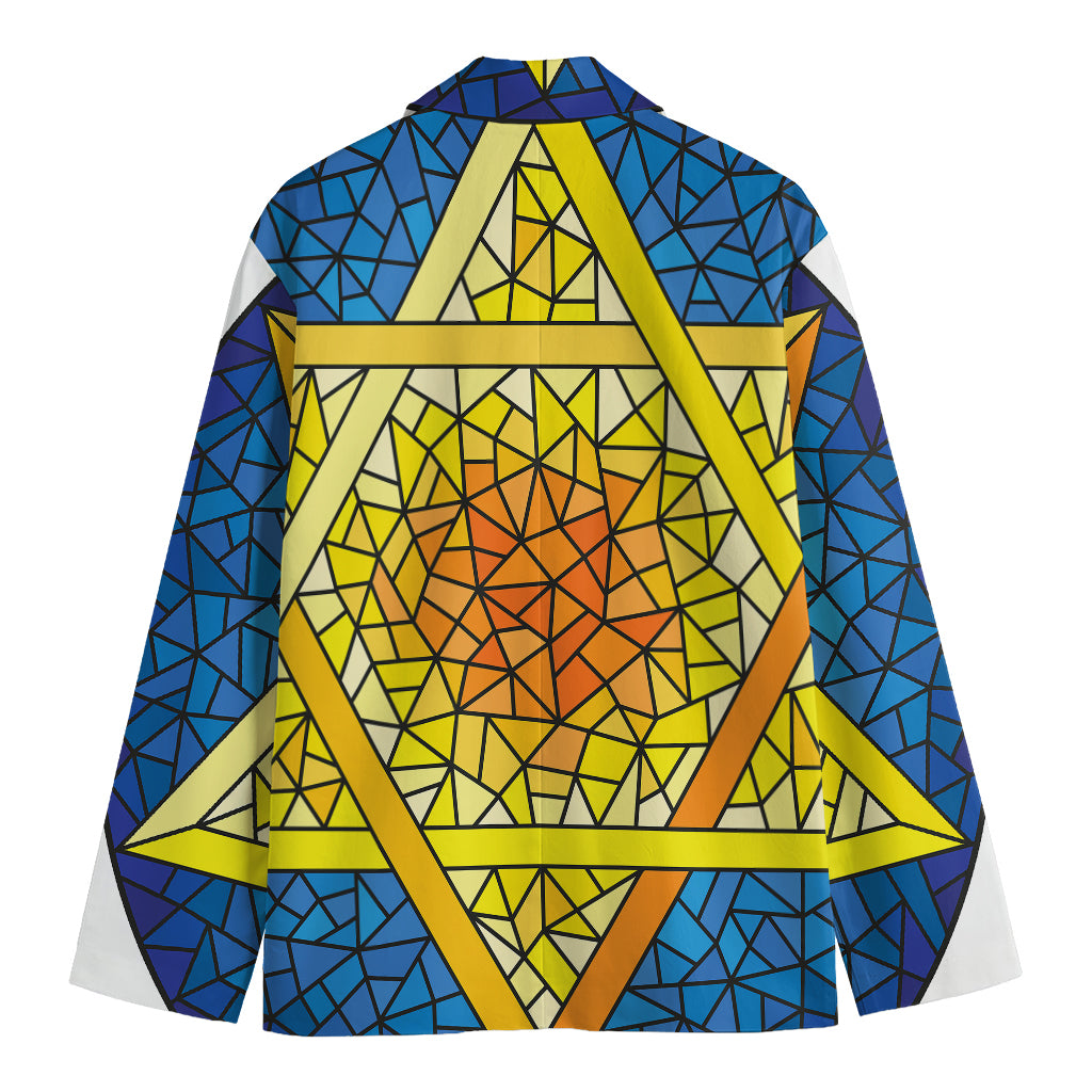 Stained Glass Star of David Print Men's Blazer