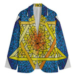 Stained Glass Star of David Print Men's Cotton Blazer