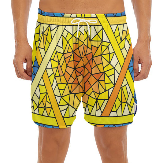 Stained Glass Star of David Print Men's Split Running Shorts