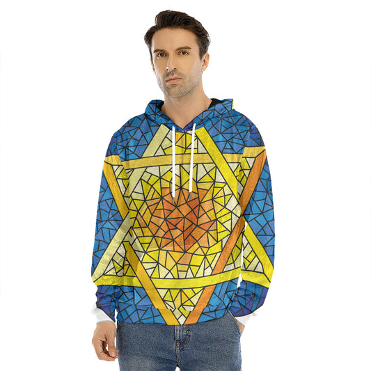 Stained Glass Star of David Print Men's Velvet Pullover Hoodie