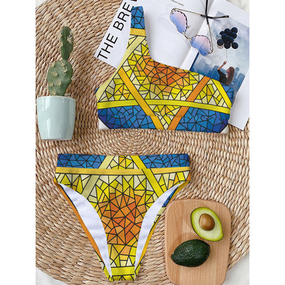 Stained Glass Star of David Print One Shoulder Bikini Top