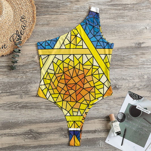 Stained Glass Star of David Print One Shoulder Bodysuit