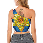 Stained Glass Star of David Print One Shoulder Crop Top
