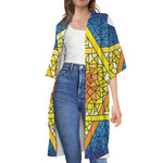 Stained Glass Star of David Print Open Front Beach Cover Up