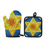 Stained Glass Star of David Print Oven Mitt And Pot Holder Set