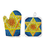 Stained Glass Star of David Print Oven Mitt And Pot Holder Set