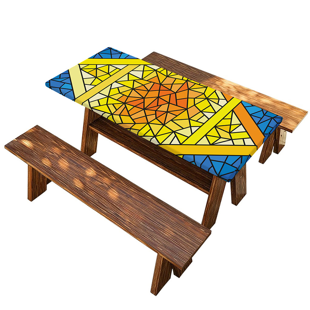 Stained Glass Star of David Print Picnic Table Cover