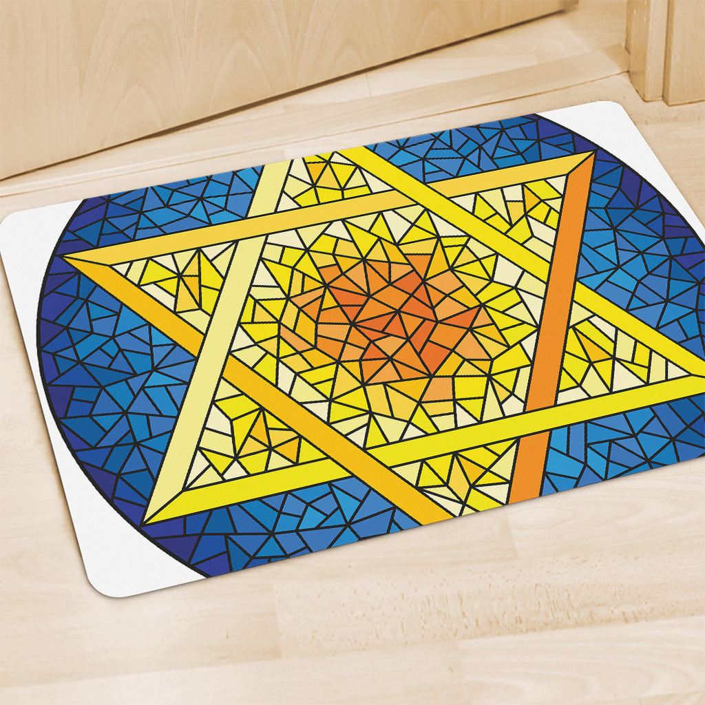 Stained Glass Star of David Print Polyester Doormat