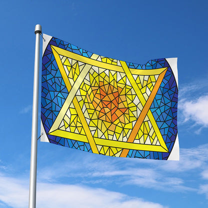 Stained Glass Star of David Print Polyester Flag