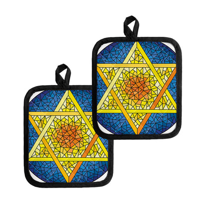 Stained Glass Star of David Print Pot Holders