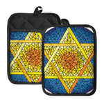 Stained Glass Star of David Print Pot Holders With Pocket