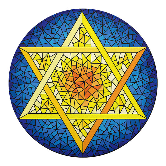Stained Glass Star of David Print Round Blanket