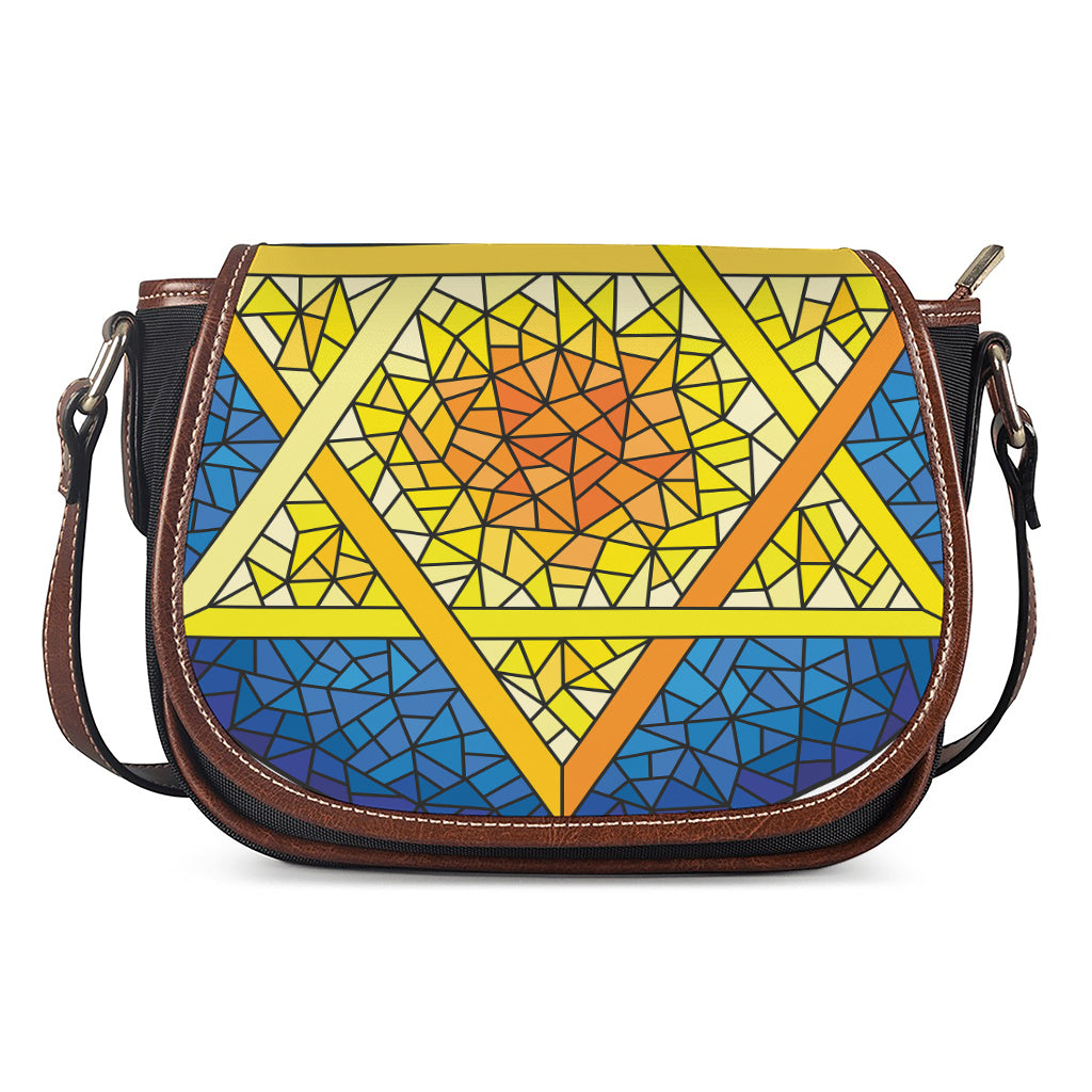 Stained Glass Star of David Print Saddle Bag