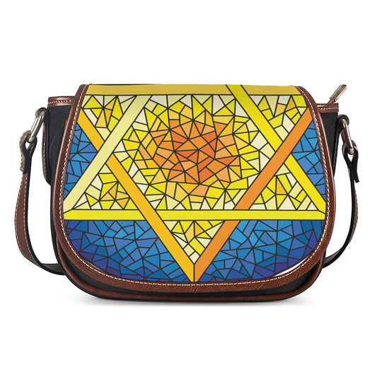 Stained Glass Star of David Print Saddle Bag
