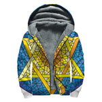 Stained Glass Star of David Print Sherpa Lined Zip Up Hoodie