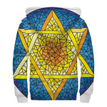 Stained Glass Star of David Print Sherpa Lined Zip Up Hoodie
