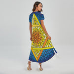 Stained Glass Star of David Print Short Sleeve Maxi Dress