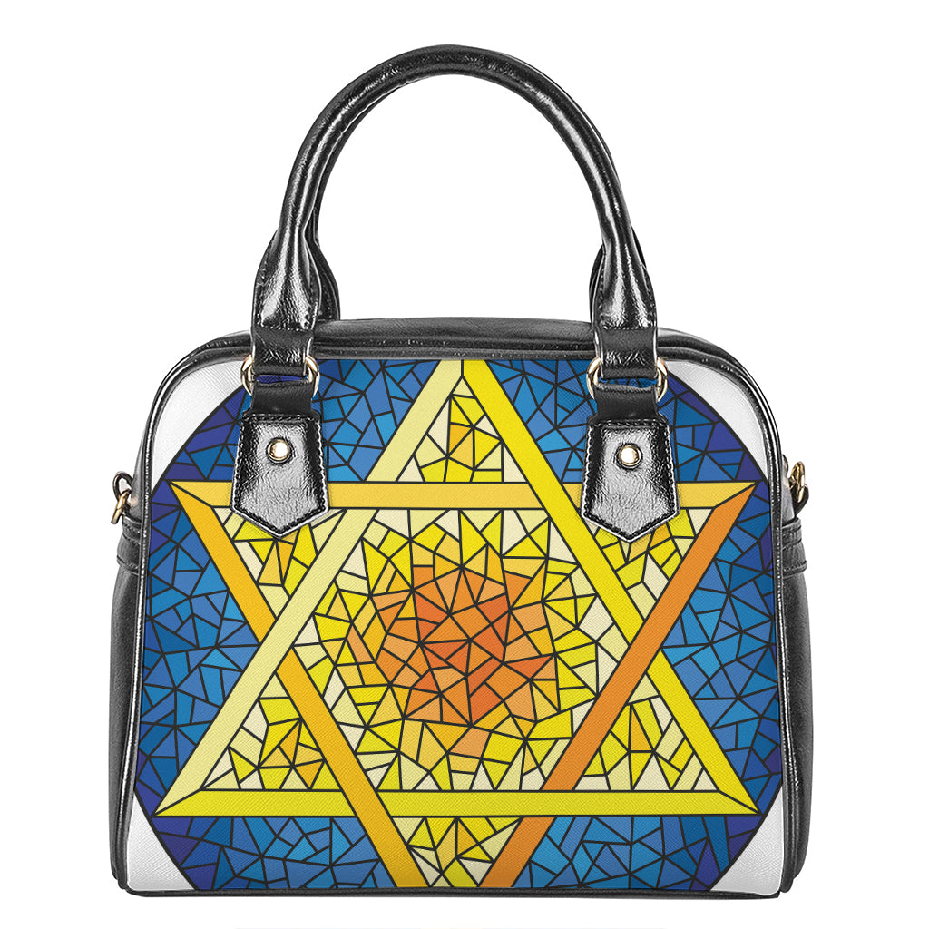 Stained Glass Star of David Print Shoulder Handbag