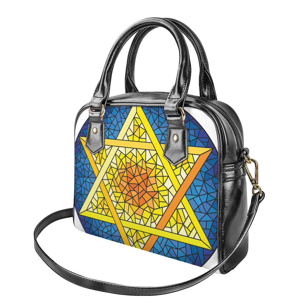 Stained Glass Star of David Print Shoulder Handbag