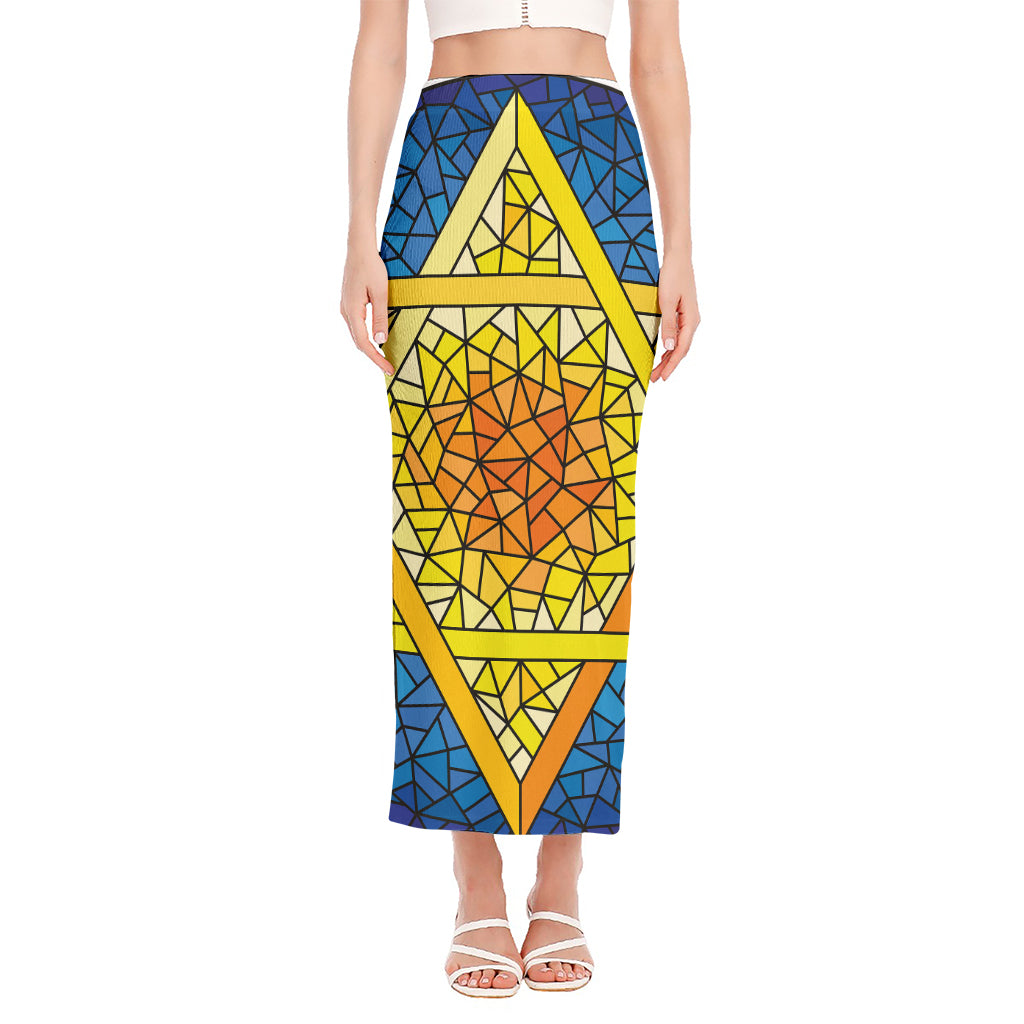 Stained Glass Star of David Print Side Slit Maxi Skirt