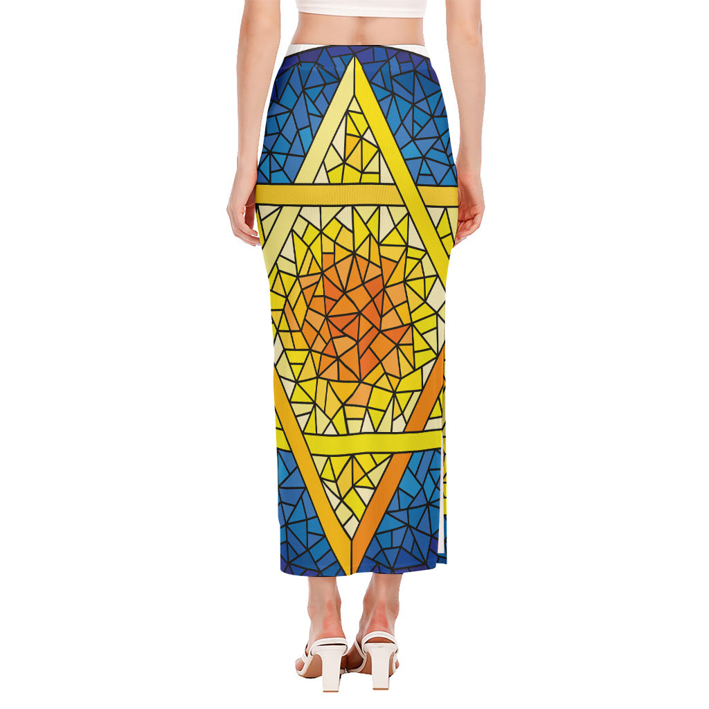 Stained Glass Star of David Print Side Slit Maxi Skirt