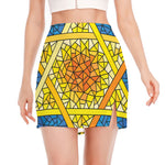 Stained Glass Star of David Print Side Slit Mini Skirt