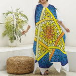 Stained Glass Star of David Print Silk V-Neck Kaftan Dress